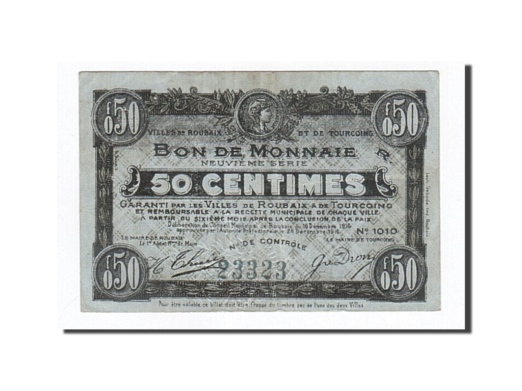 Billete, 50 Centimes, Pirot:59-2130, 1916, Francia, MBC, Roubaix et Tourcoing