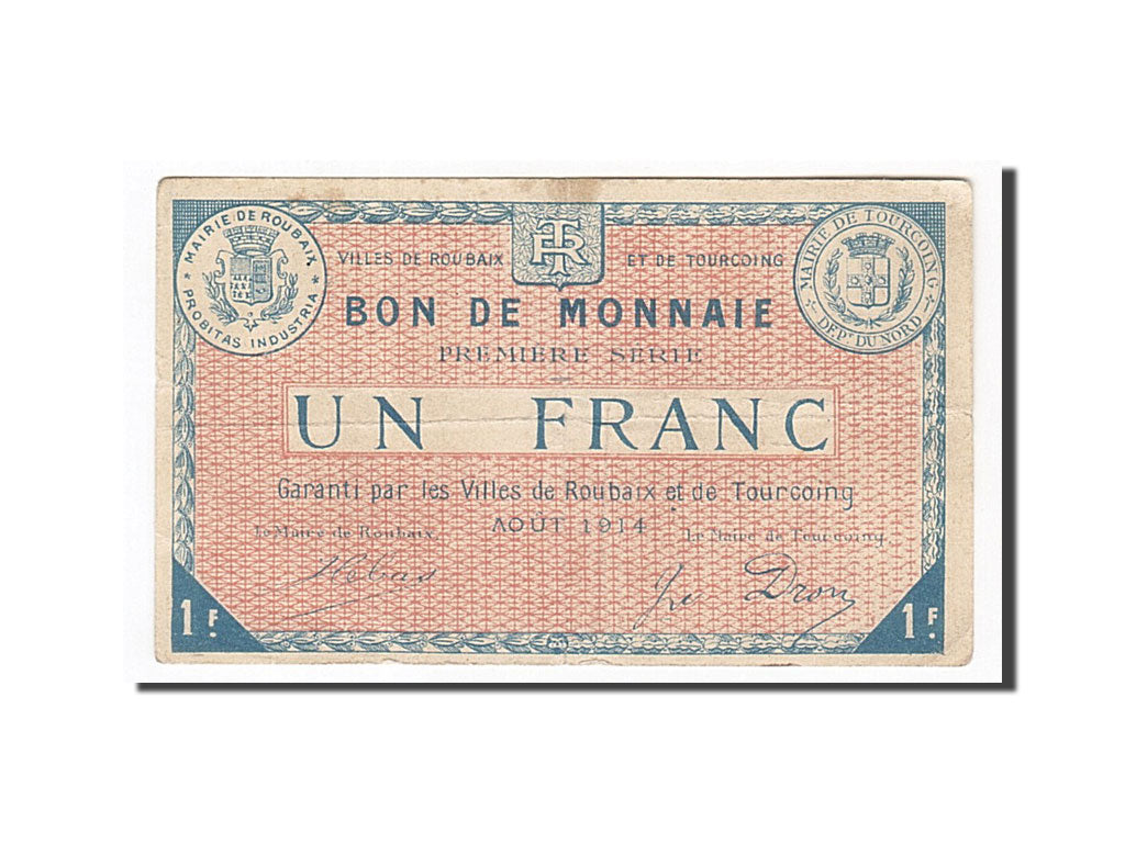 Billete, 1 Franc, Pirot:59-2056, 1914, Francia, MBC, Roubaix et Tourcoing