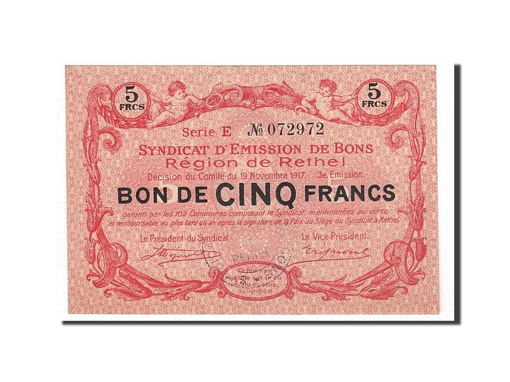 Billete, 5 Francs, Pirot:08-180, 1917, Francia, SC, Rethel