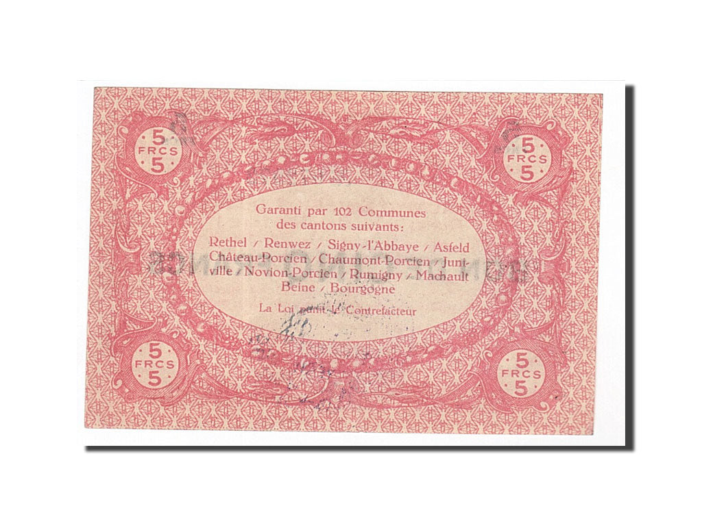 Billete, 5 Francs, Pirot:08-180, 1917, Francia, SC, Rethel