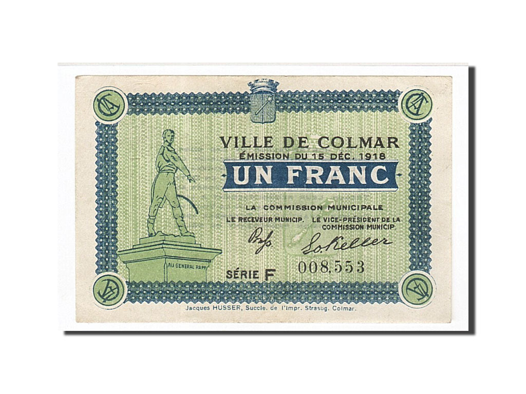 Banknote, Pirot:130-6, 1 Franc, 1918, France, UNC(60-62), Colmar