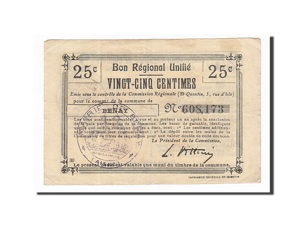 Billete, 25 Centimes, Pirot:02-203, Francia, MBC, Benay