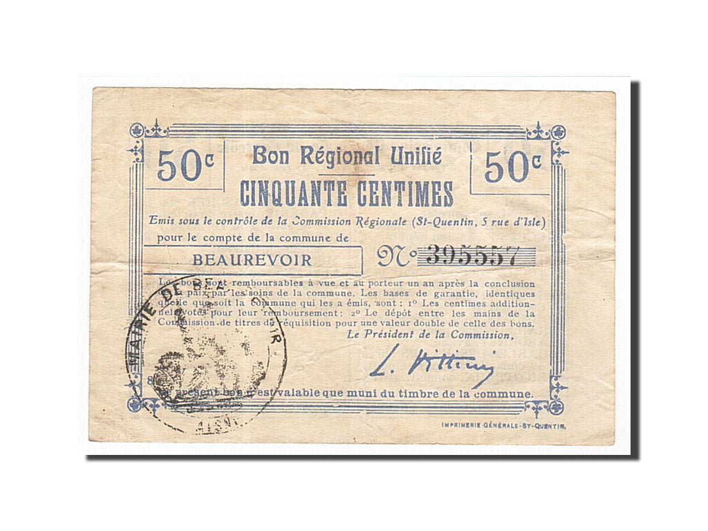 Billet, France, Beaurevoir, 50 Centimes, TTB, Pirot:02-154