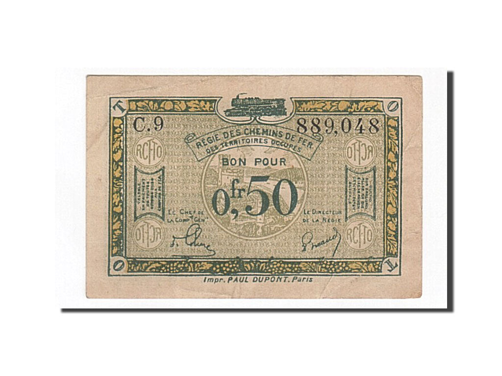 Banknot, Francja, Régie des chemins de Fer, 50 Centimes, EF(40-45), Pirot:135-4