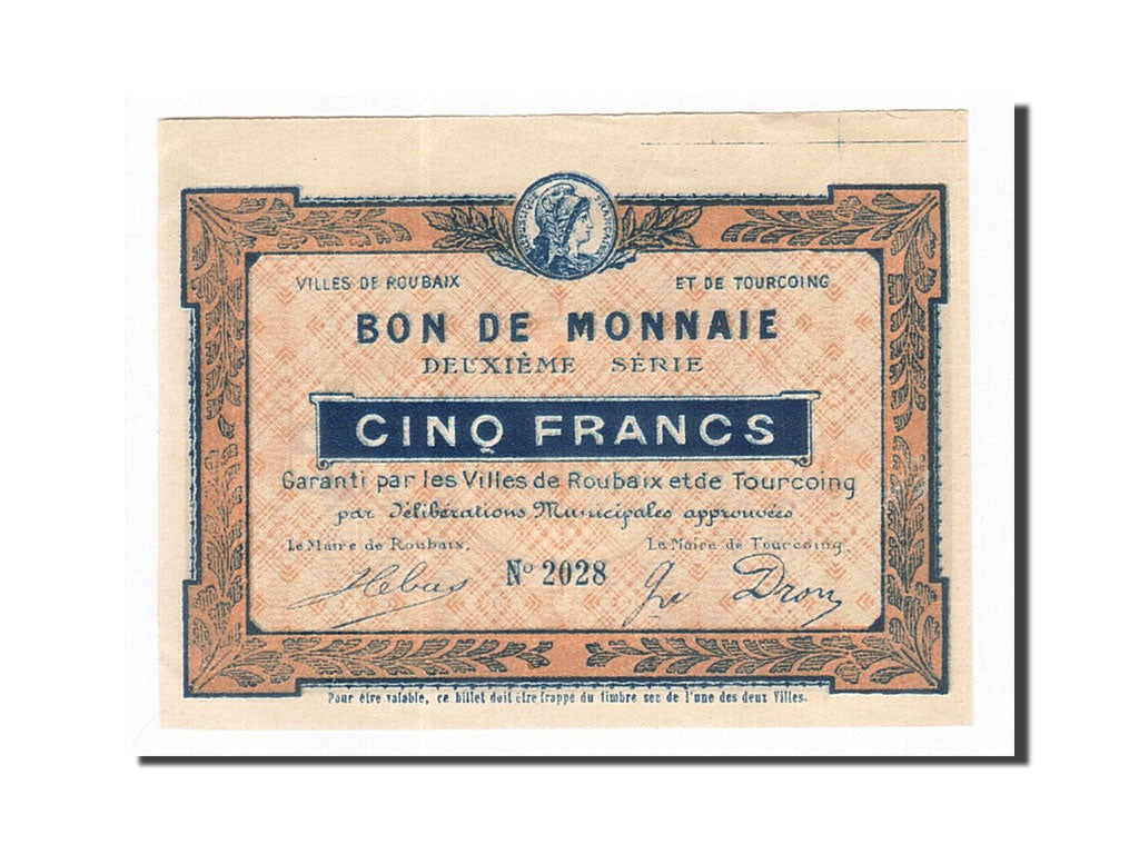 Biljet, Pirot:59-2060, 5 Francs, Frankrijk, NIEUW, Roubaix et Tourcoing