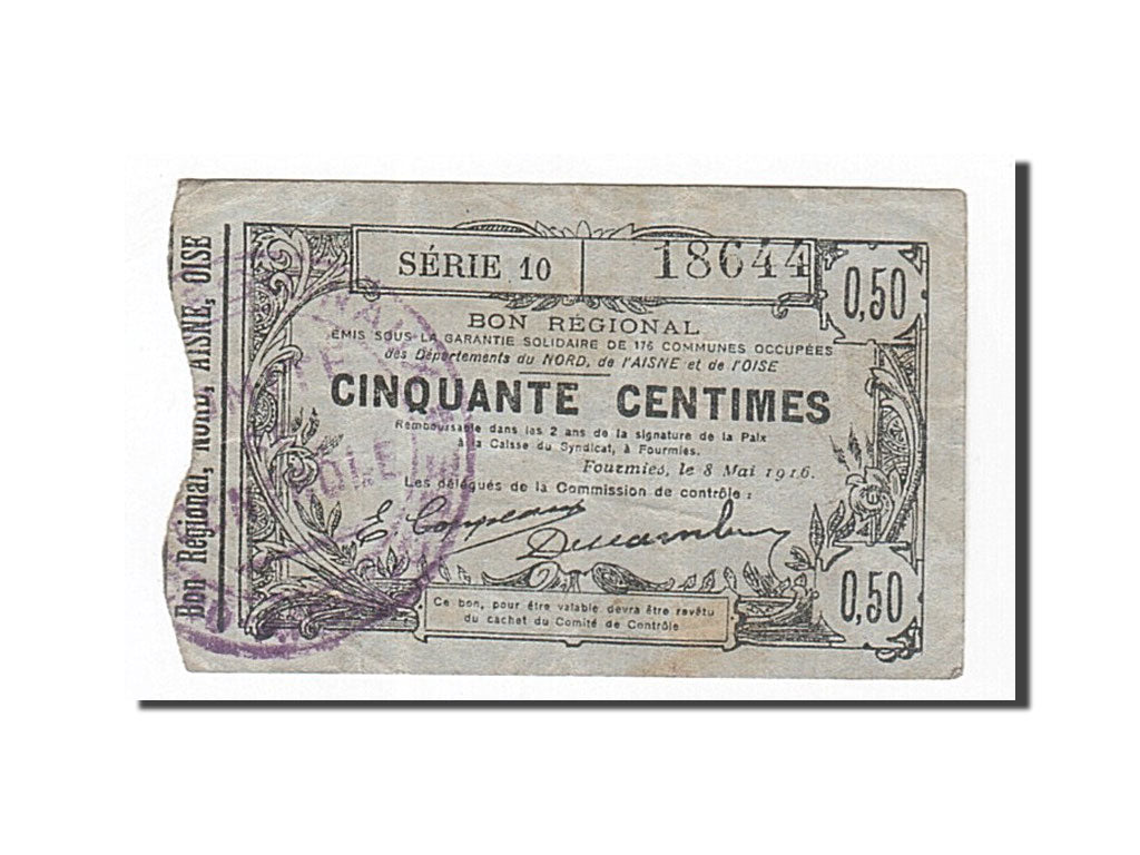 Biljet, Pirot:59-1115, 50 Centimes, 1916, Frankrijk, TTB, Fourmies