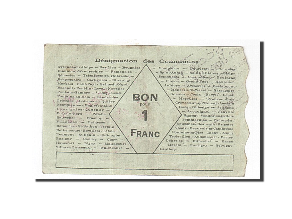 Biljet, Pirot:59-203, 1 Franc, 1916, Frankrijk, TTB+, Avesnes