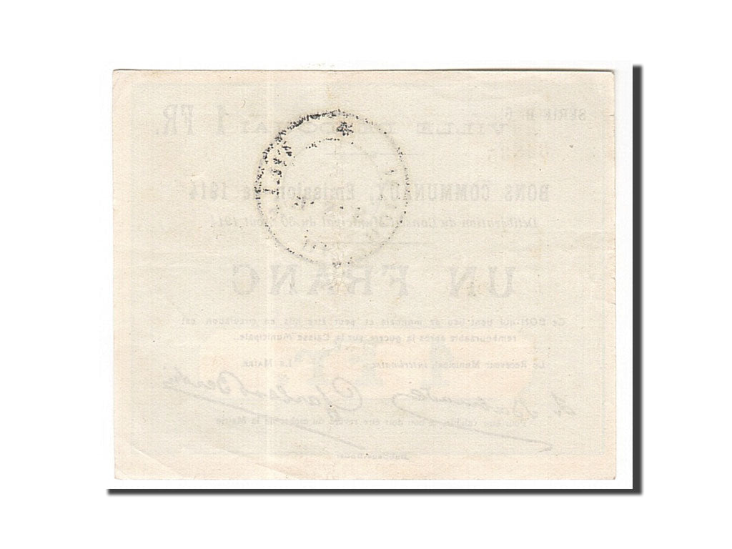 Banknote, Pirot:59-723, 1 Franc, 1914, France, AU(55-58), Douai