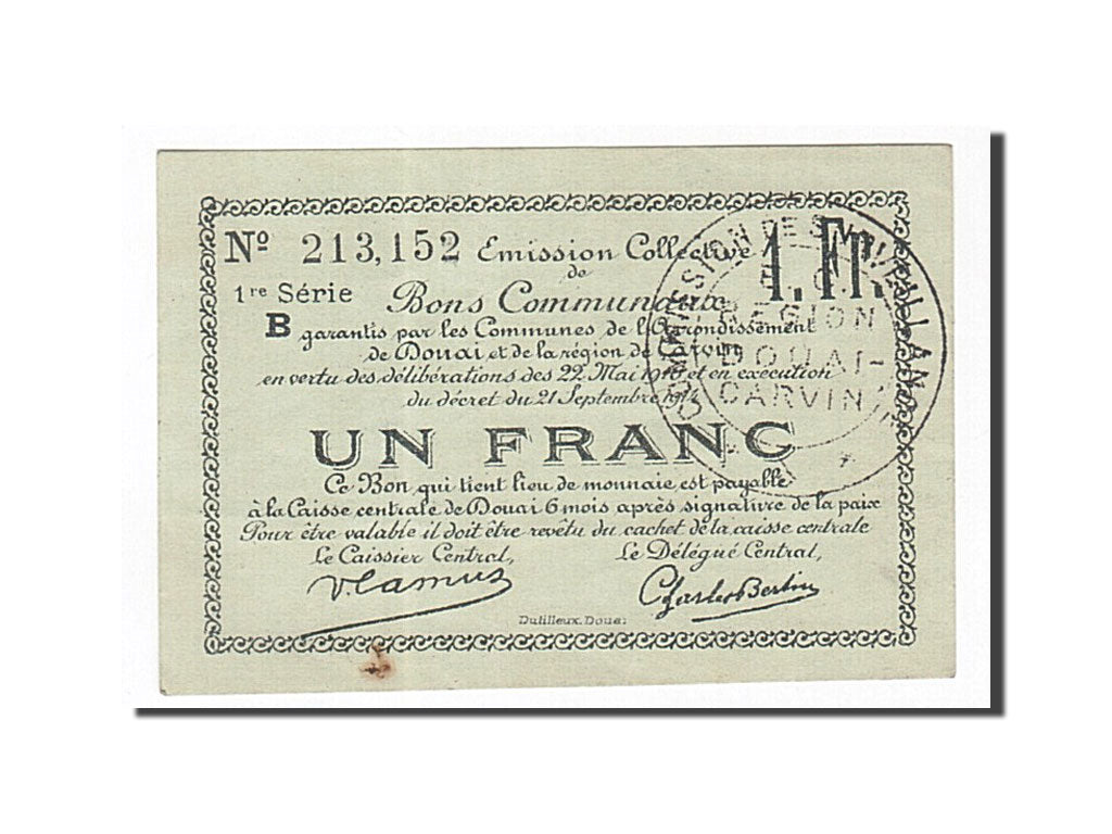 Banconote, Pirot:59-740, SPL, Douai, 1 Franc, 1916, Francia