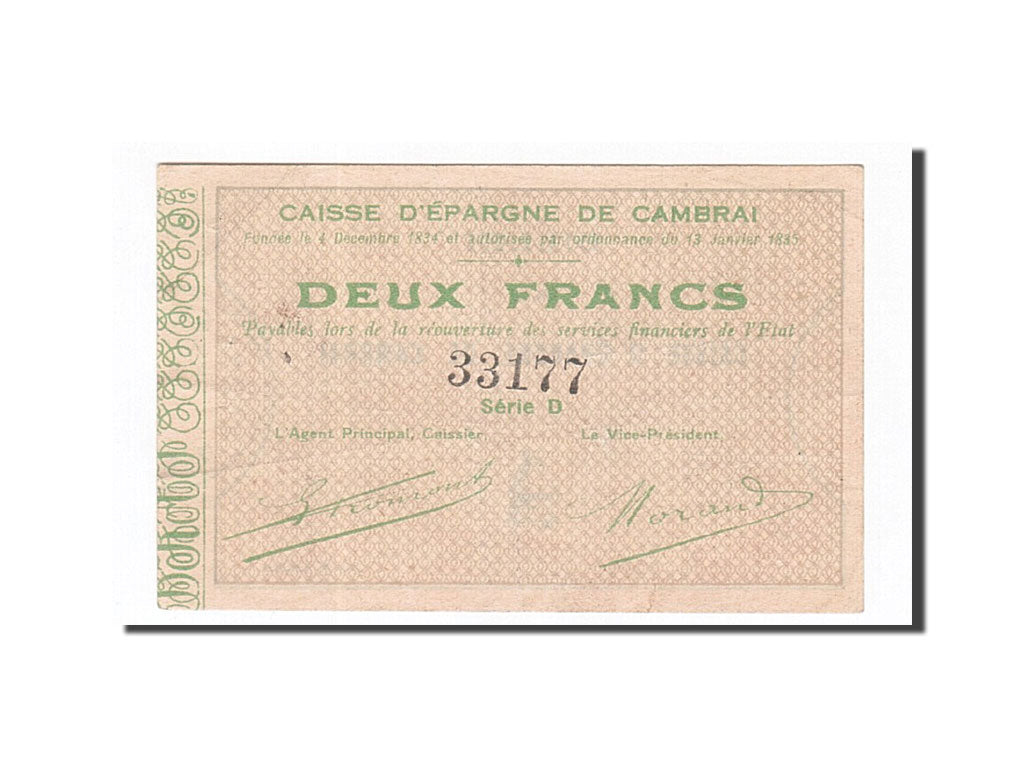 Banknote, Pirot:59-507, 2 Francs, France, EF(40-45), Cambrai