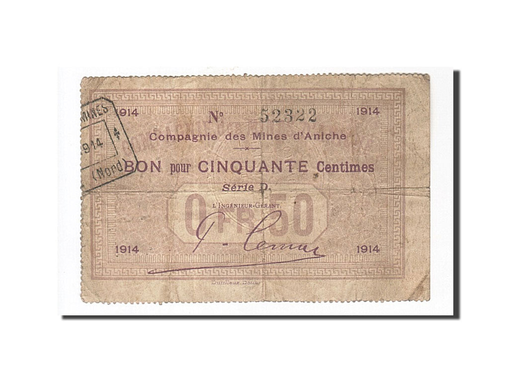 Banknote, Pirot:59-65, 50 Centimes, 1914, France, VF(30-35), Aniche