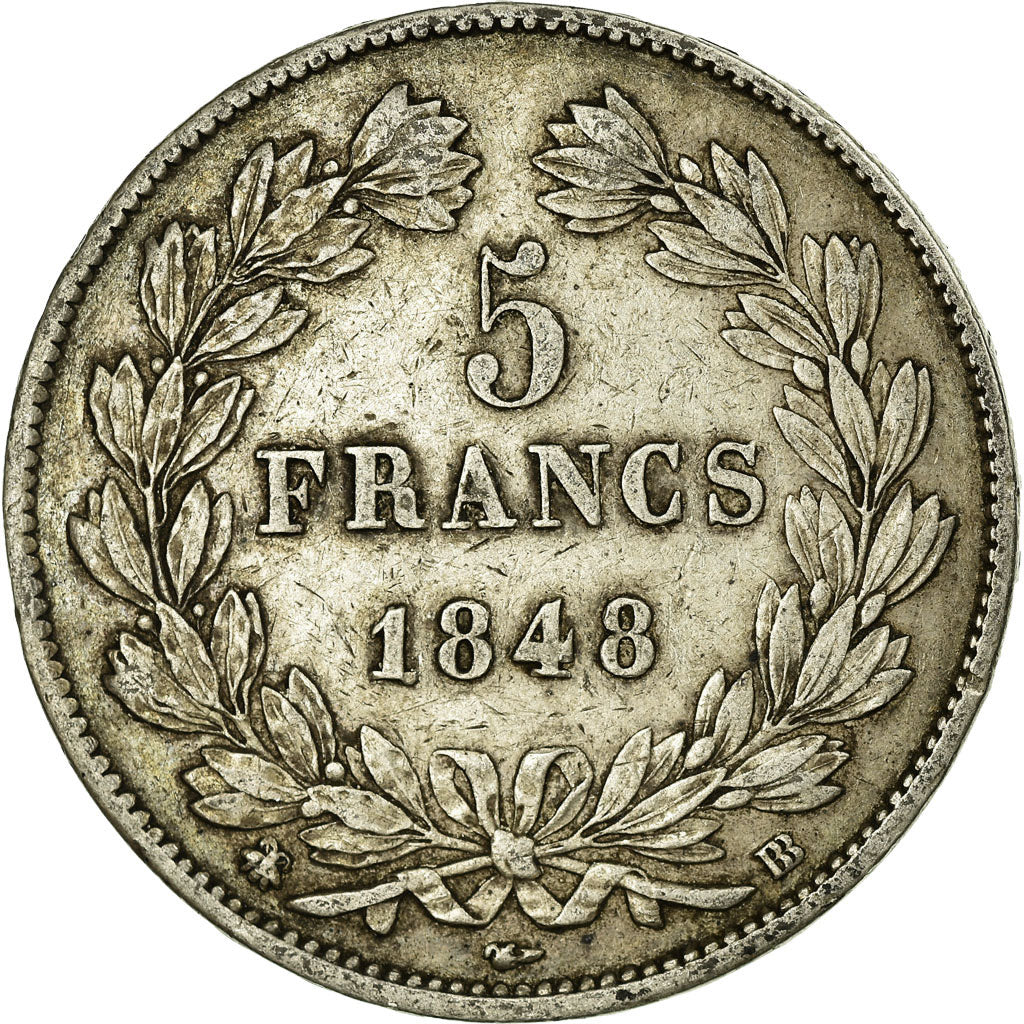 Moneta, Francia, Louis-Philippe, 5 Francs, 1848, Strasbourg, BB, Argento