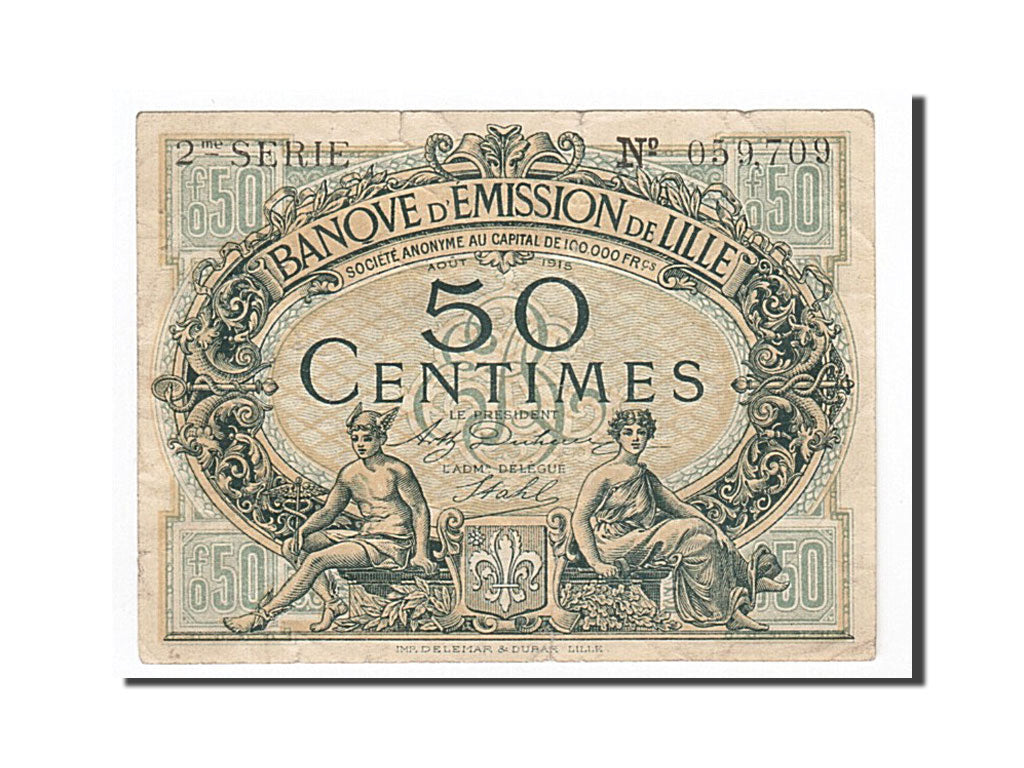 Banconote, Pirot:59-1599, BB, Lille, 50 Centimes, 1915, Francia