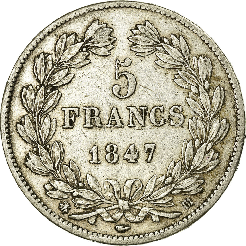 Moneta, Francia, Louis-Philippe, 5 Francs, 1847, Strasbourg, BB, Argento