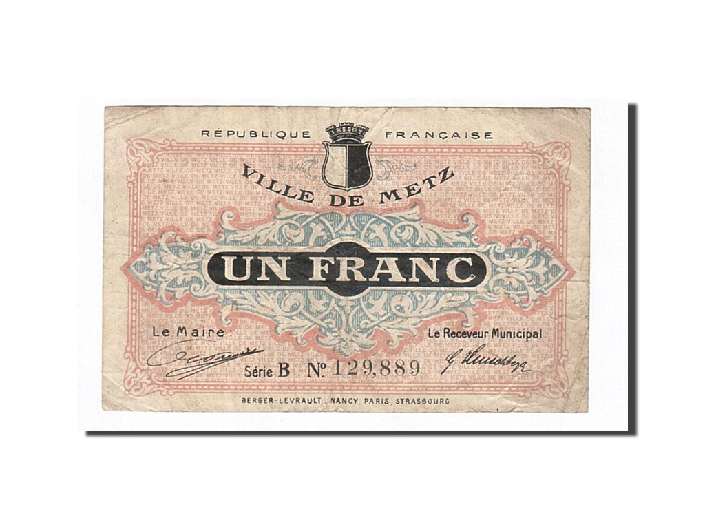 Geldschein, Frankreich, Metz, 1 Franc, S+, Pirot:57-13