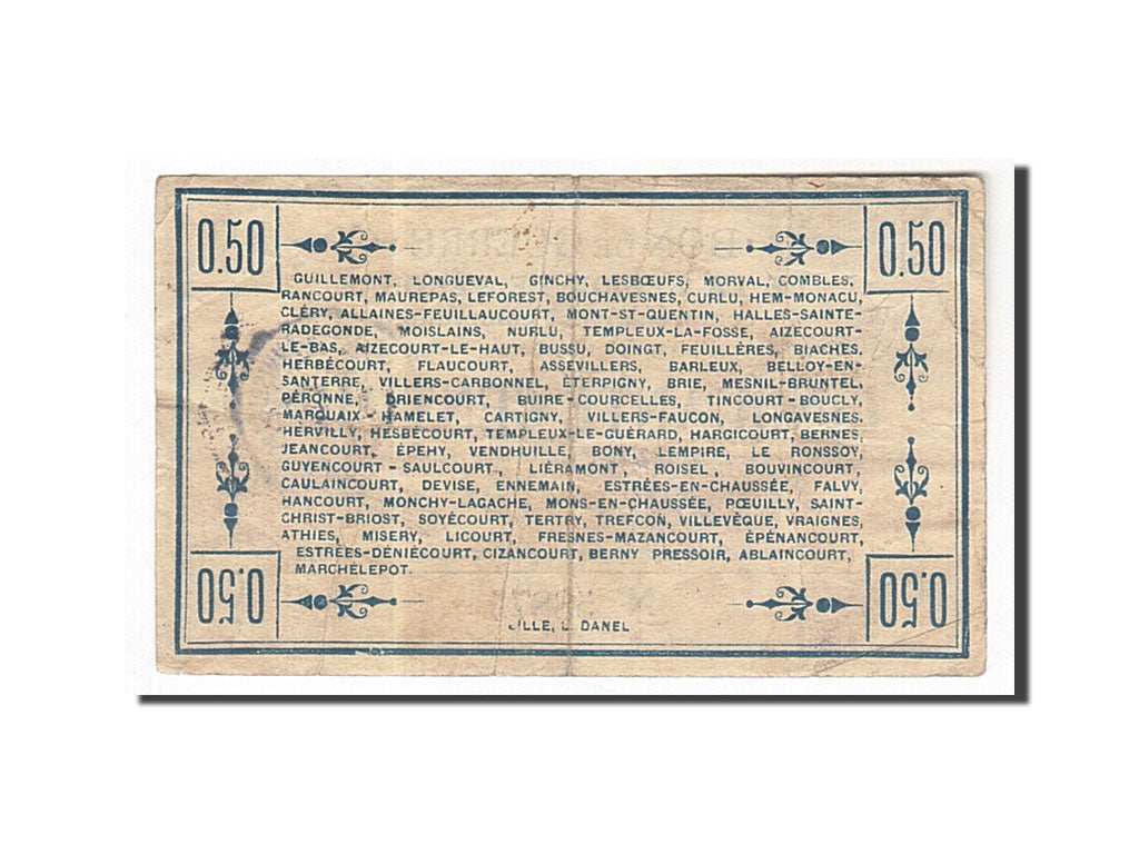 Banknote, Pirot:80-413, 50 Centimes, 1915, France, EF(40-45), Peronne