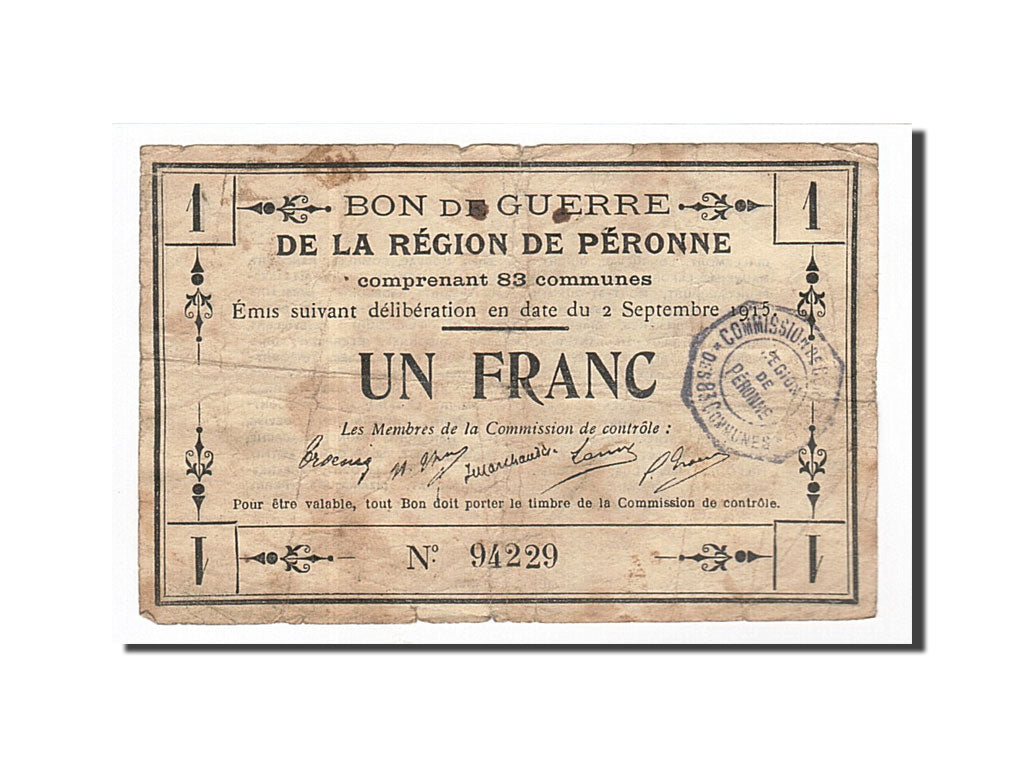 Banknote, Pirot:80-414, 1 Franc, 1915, France, VF(30-35), Peronne