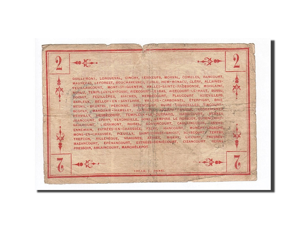 Banconote, Pirot:80-415, MB+, Peronne, 2 Francs, 1915, Francia