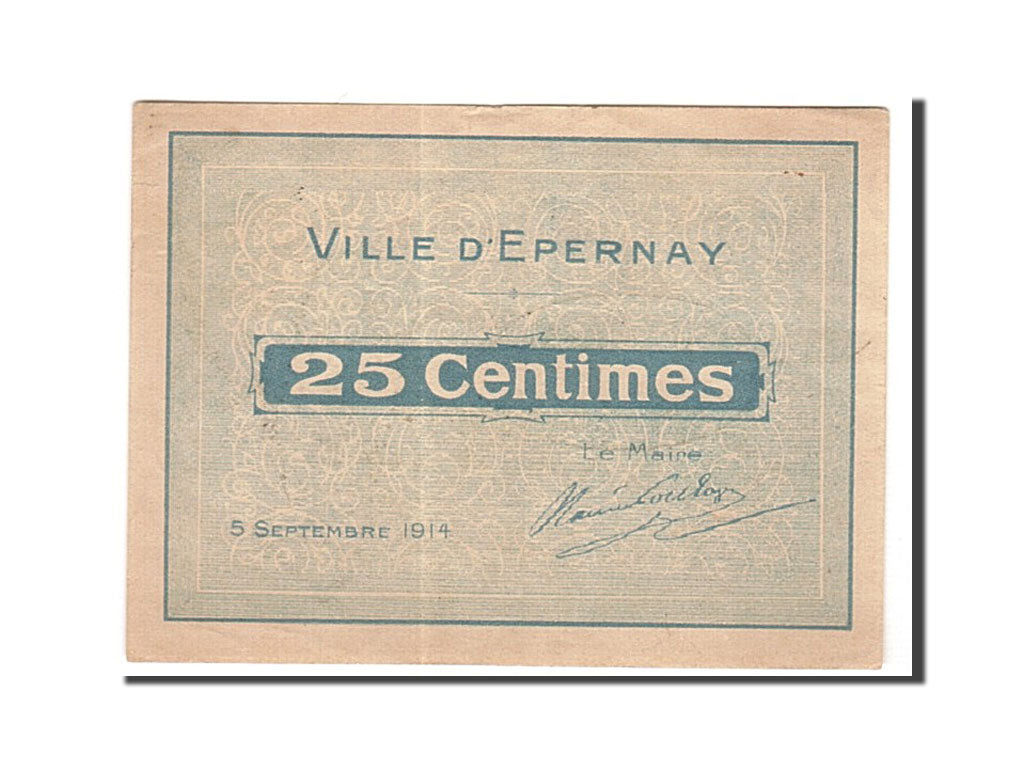 Banknote, Pirot:51-14, 25 Centimes, 1914, France, AU(50-53), Epernay