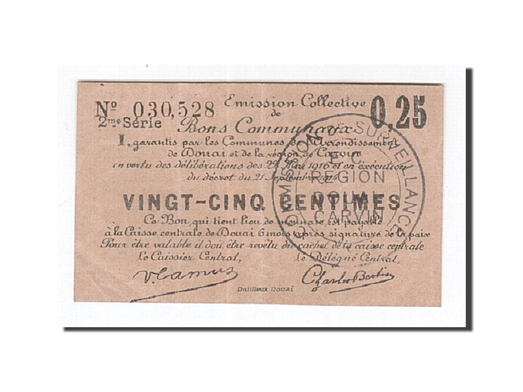 Banconote, Pirot:59-754, BB, Douai, 25 Centimes, 1916, Francia