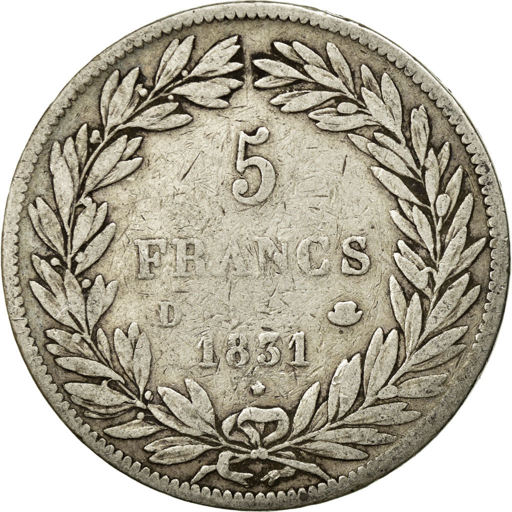 Coin, France, Louis-Philippe, 5 Francs, 1831, Lyon, F(12-15), Silver, KM:735.4