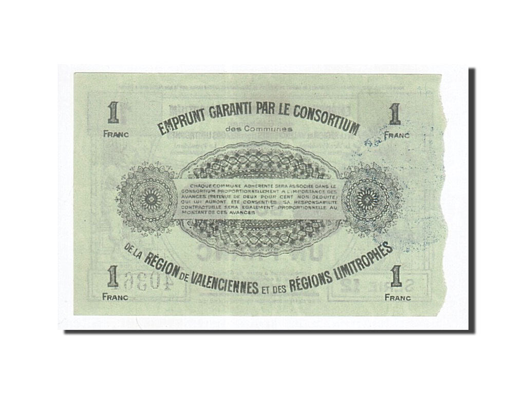 Banknote, Pirot:59-2566, 1 Franc, 1916, France, UNC(60-62), Valenciennes