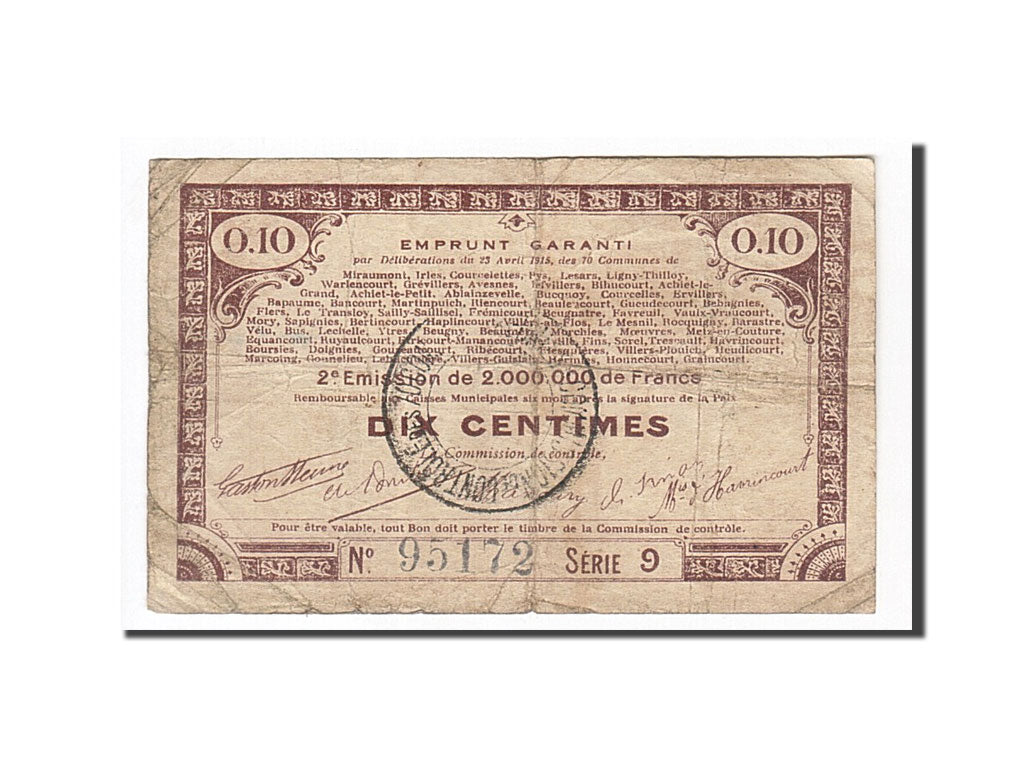 Banconote, Pirot:62-67, MB, 70 Communes, 10 Centimes, 1915, Francia