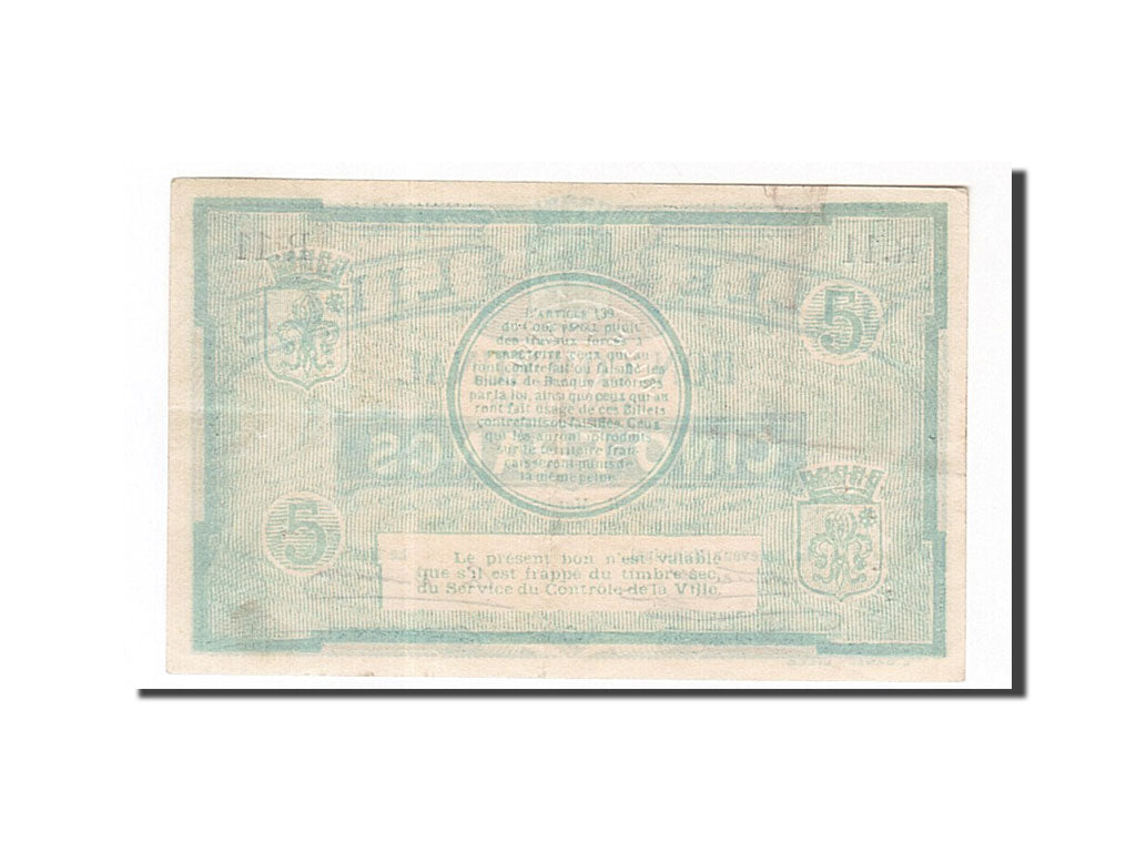 Banknot, Francja, Lille, 5 Francs, 1914, AU(50-53), Pirot:59-1601