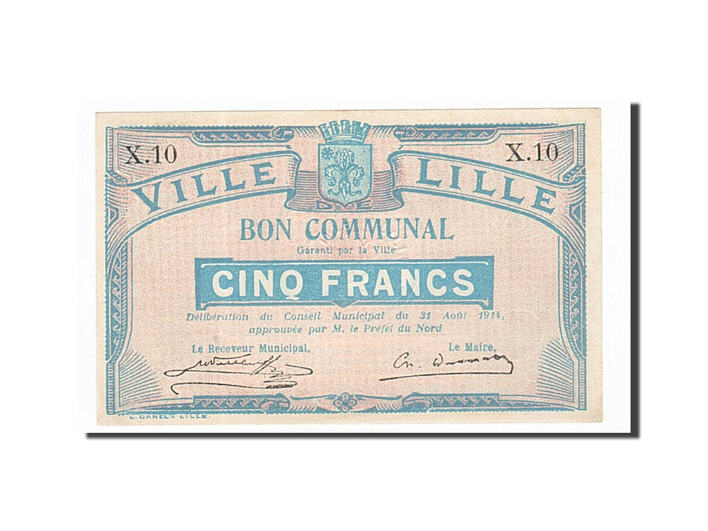 Banknote, Pirot:59-1601, 5 Francs, 1914, France, UNC(63), Lille