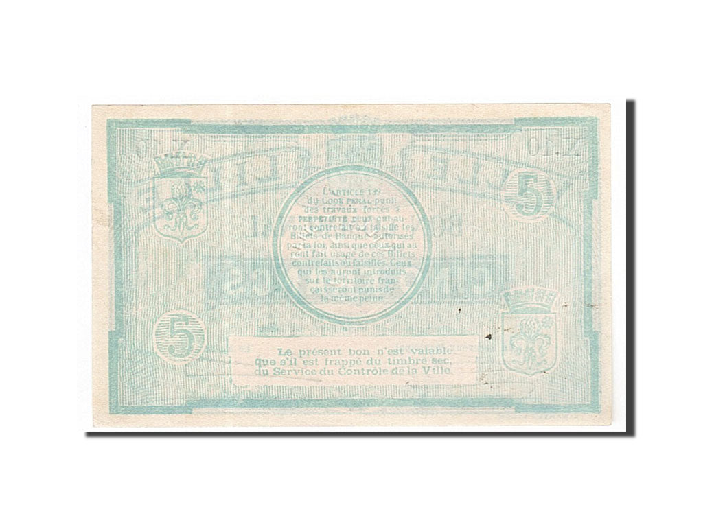 Banknote, Pirot:59-1601, 5 Francs, 1914, France, UNC(63), Lille