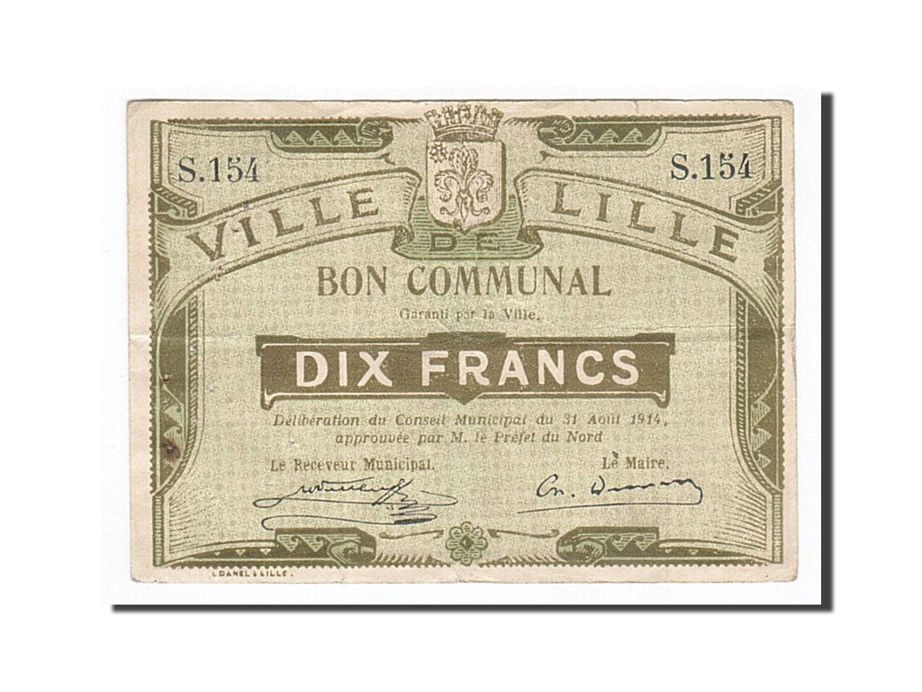 Banknote, Pirot:59-1601, 10 Francs, 1914, France, EF(40-45), Lille