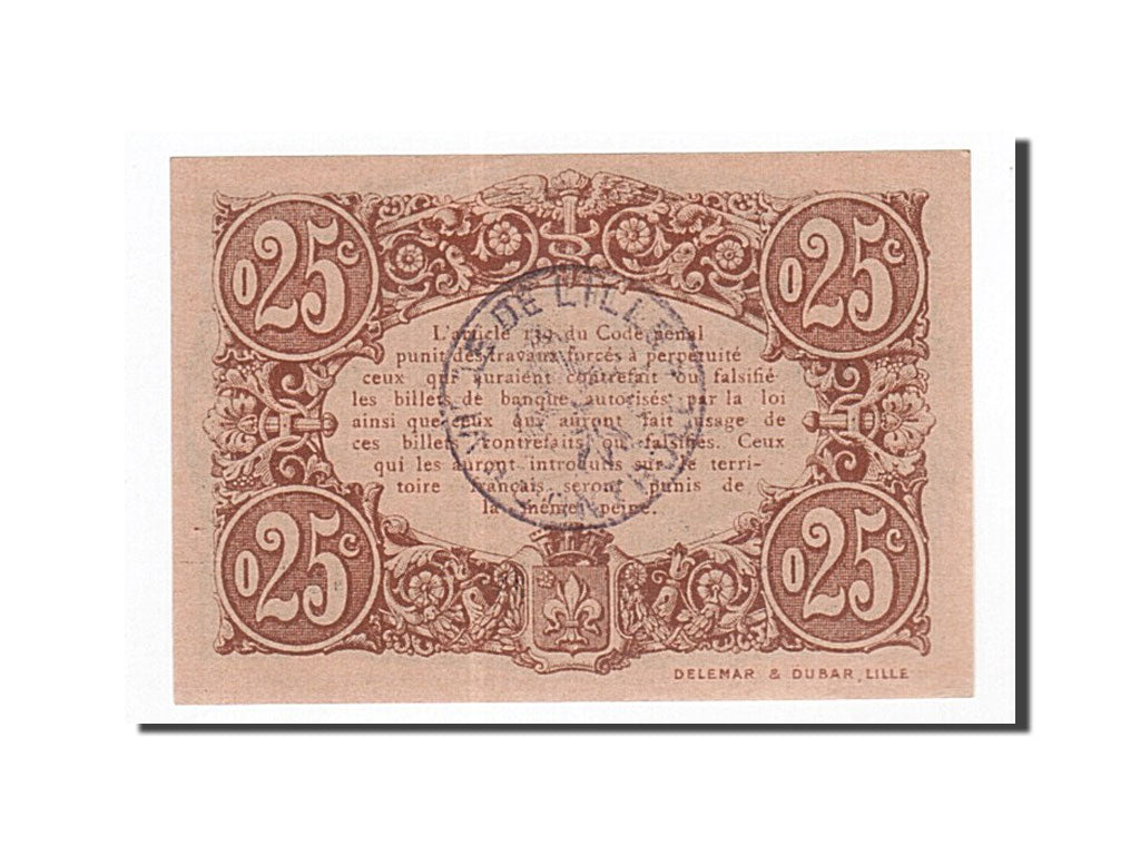 Banknote, Pirot:59-1621, 25 Centimes, 1917, France, UNC(65-70), Lille