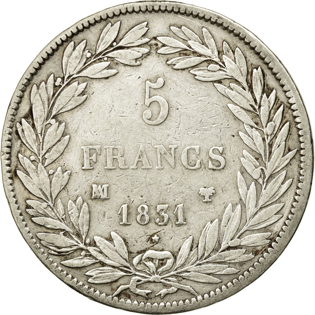 Moneta, Francia, Louis-Philippe, 5 Francs, 1831, Marseille, MB, Argento
