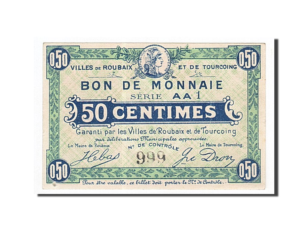 Geldschein, Frankreich, Roubaix et Tourcoing, 50 Centimes, UNZ-, Pirot:59-2050
