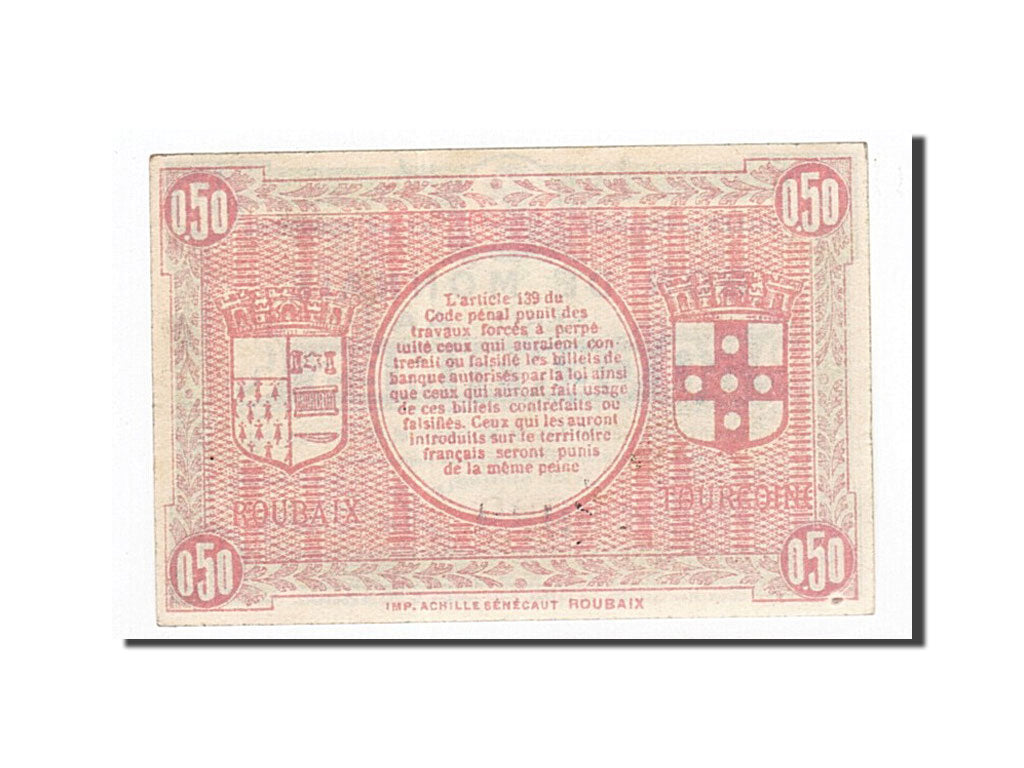 Geldschein, Frankreich, Roubaix et Tourcoing, 50 Centimes, UNZ-, Pirot:59-2050