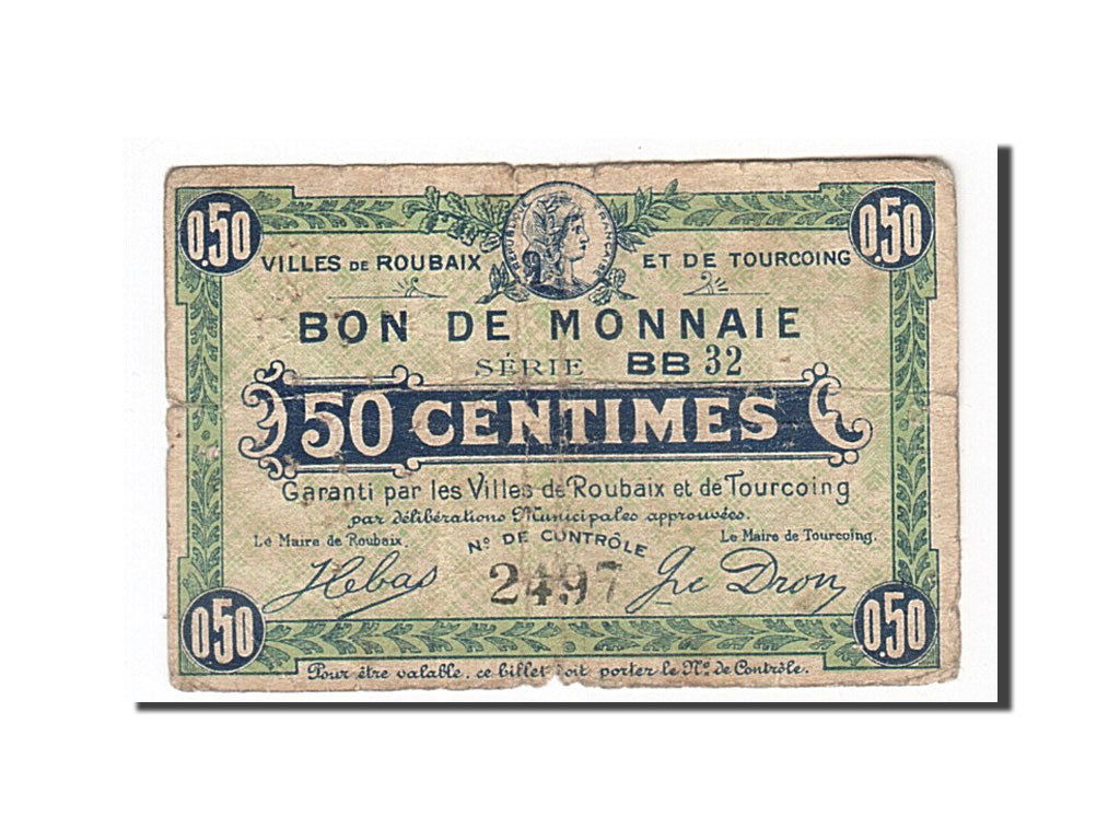 Banknote, Pirot:59-2050, 50 Centimes, France, VF(20-25), Roubaix et Tourcoing