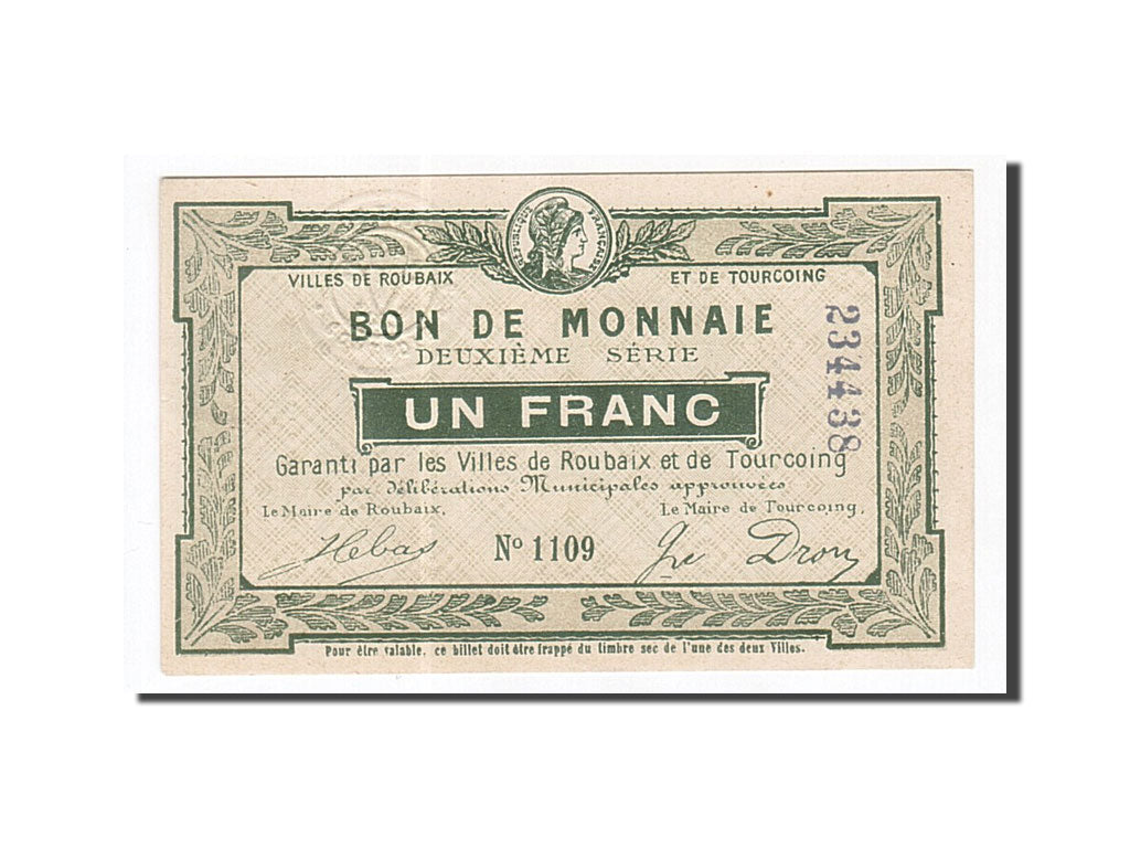 Billet, France, Roubaix et Tourcoing, 1 Franc, SPL, Pirot:59-2058