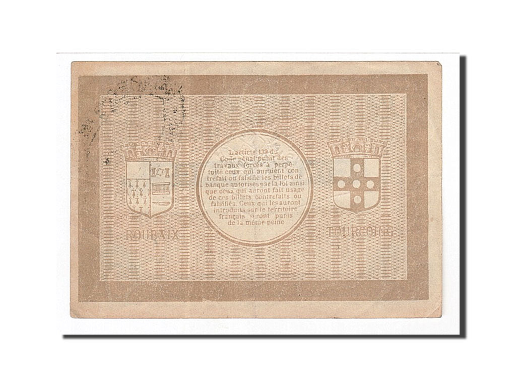 Banknote, Pirot:59-2152, 5 Francs, 1917, France, AU(50-53), Roubaix et Tourcoing