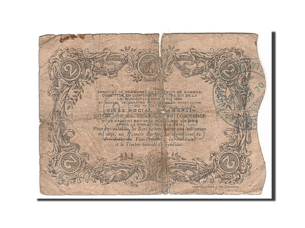 Banknote, Pirot:59-500, 2 Francs, France, VG(8-10), Cambrai
