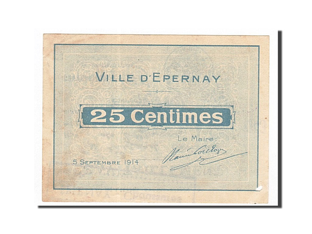 Geldschein, Frankreich, Epernay, 25 Centimes, 1914, SS, Pirot:51-14
