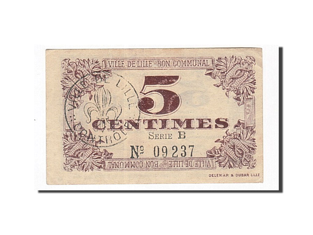 Banknote, Pirot:59-1630, 5 Centimes, 1917, France, AU(50-53), Lille