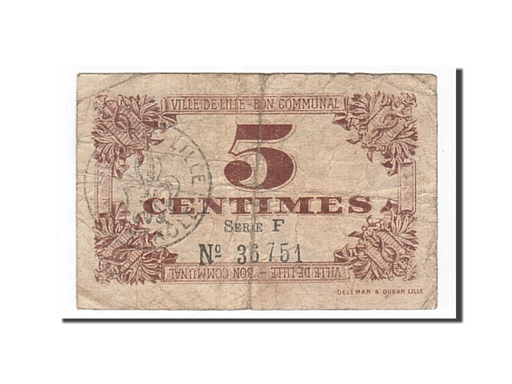 Banknote, Pirot:59-1656, 5 Centimes, 1918, France, VF(20-25), Lille