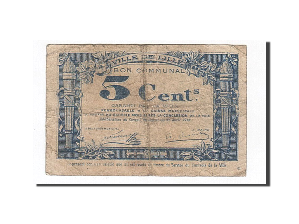 Banknote, Pirot:59-1656, 5 Centimes, 1918, France, VF(20-25), Lille