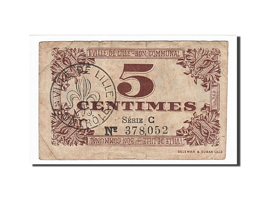Geldschein, Frankreich, Lille, 5 Centimes, 1917, S+, Pirot:59-1630