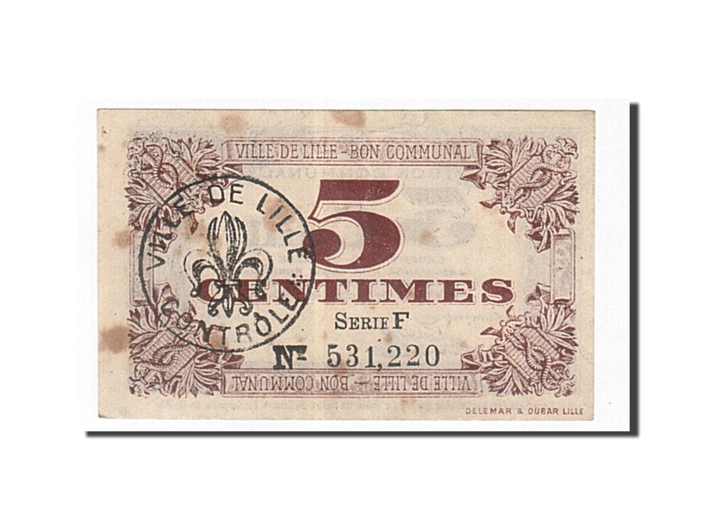 Banknote, Pirot:59-1656, 5 Centimes, 1918, France, EF(40-45), Lille