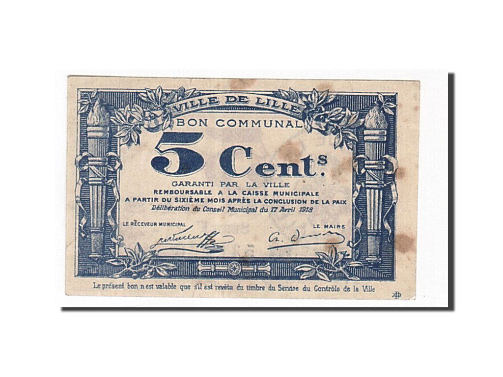 Banknote, Pirot:59-1656, 5 Centimes, 1918, France, EF(40-45), Lille