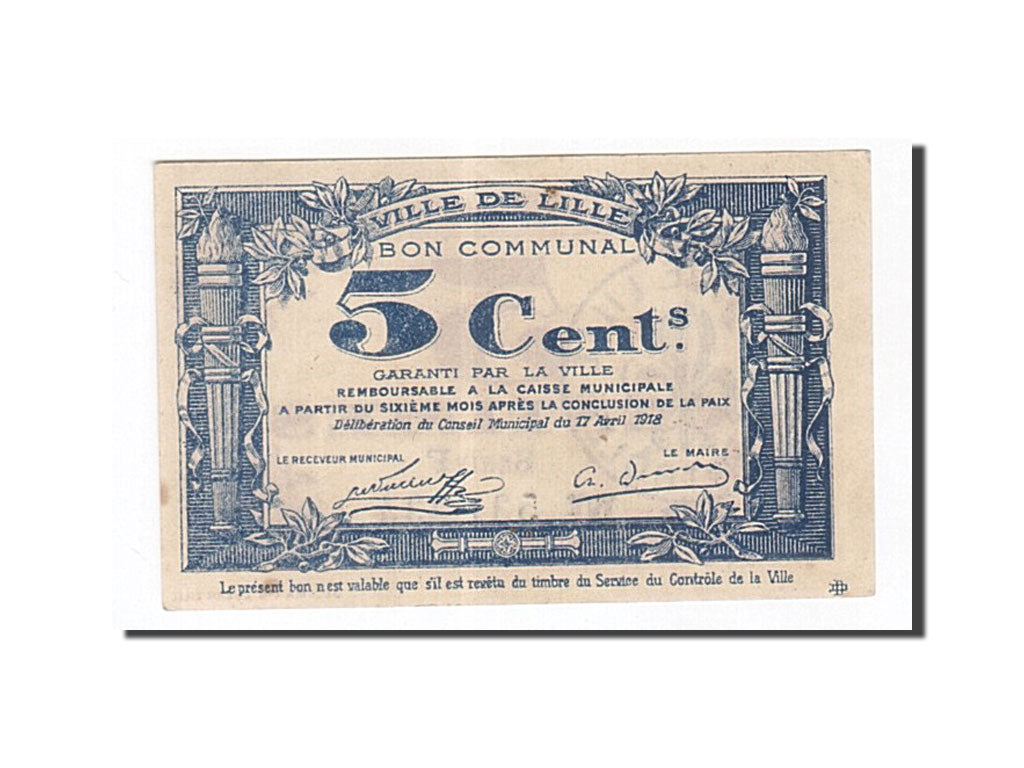 Banknote, Pirot:59-1656, 5 Centimes, 1918, France, UNC(60-62), Lille