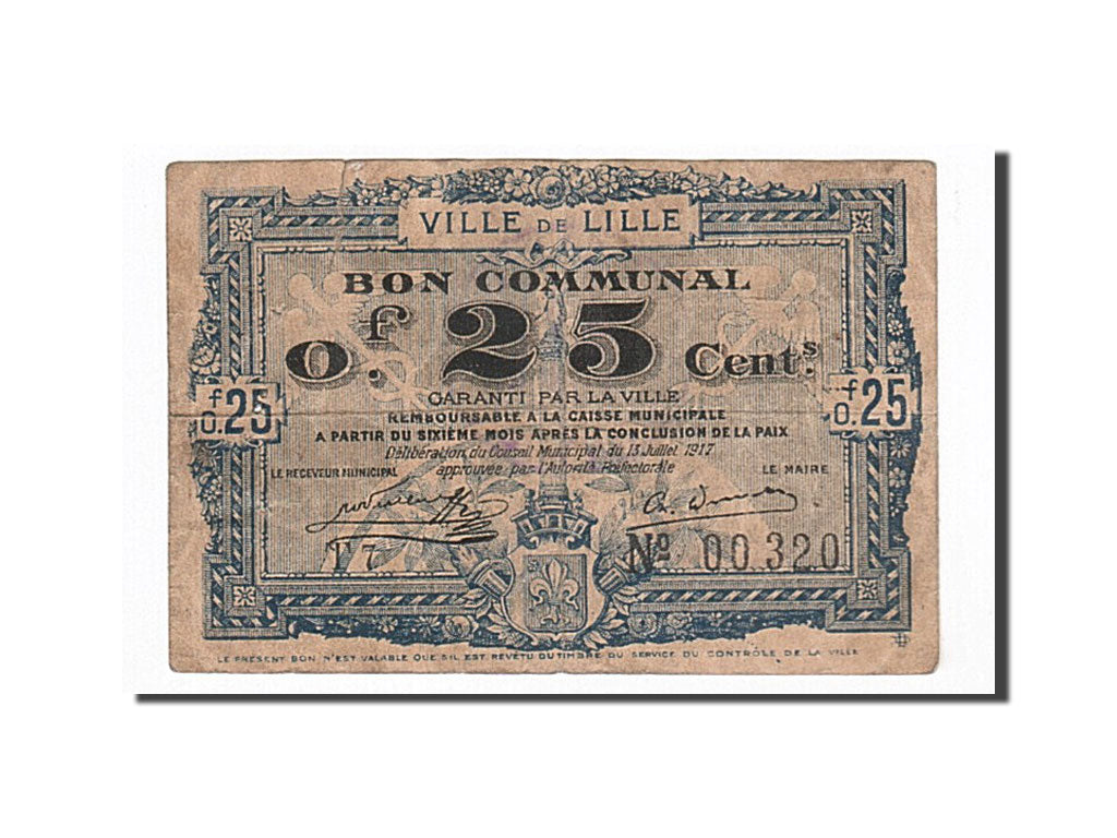 Banknote, Pirot:59-1621, 25 Centimes, 1917, France, VF(30-35), Lille