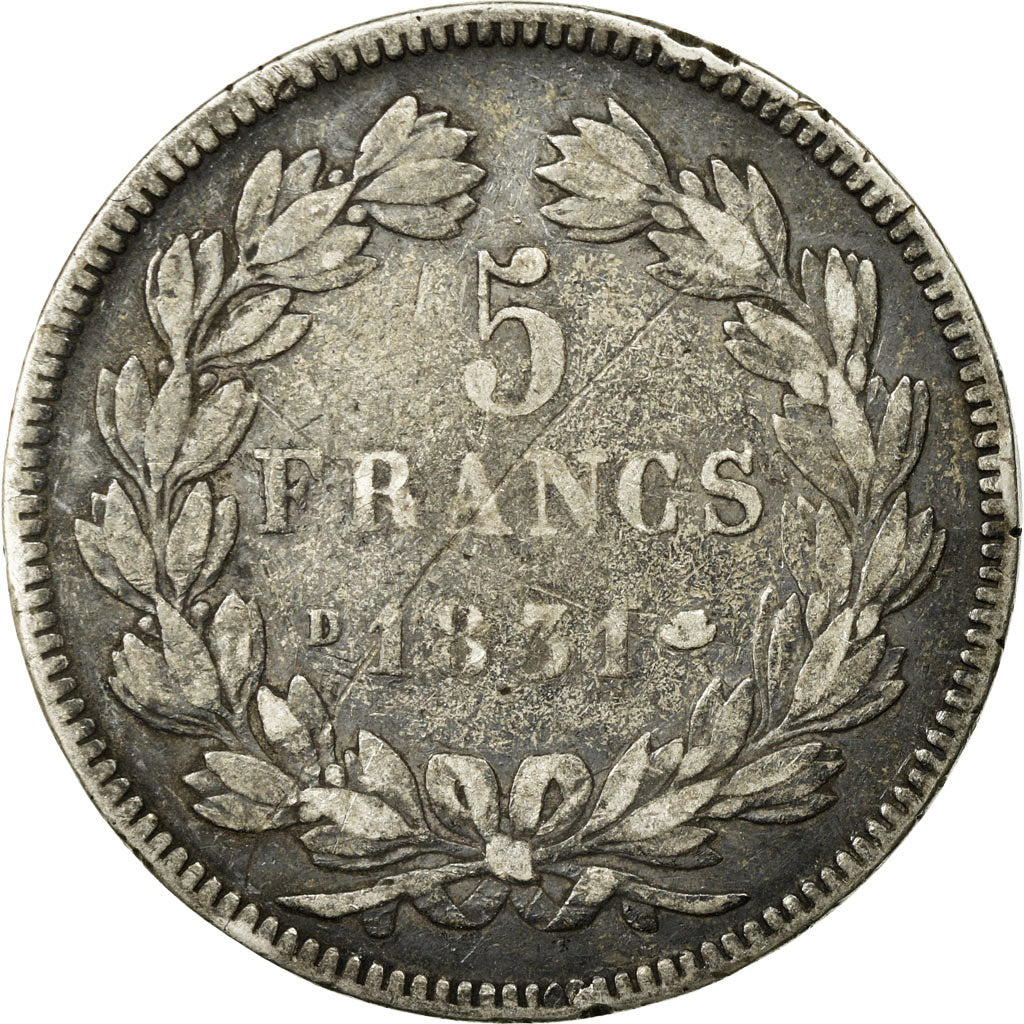 Moneta, Francia, Louis-Philippe, 5 Francs, 1831, Lyon, B+, Argento, KM:744.2