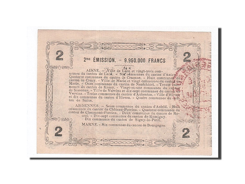 Billete, 2 Francs, Pirot:02-1310, 1916, Francia, EBC+, Laon